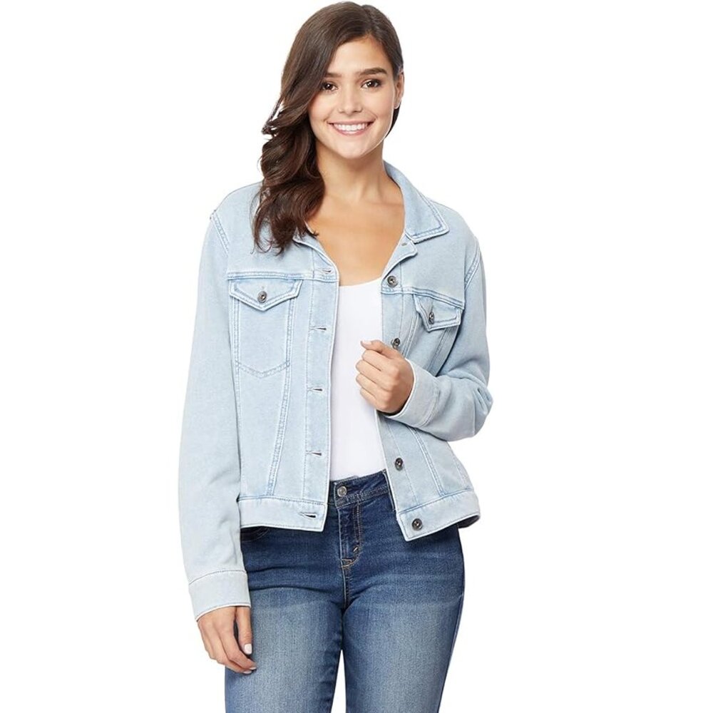 Wallflower | Soft Stretchy Knit Insta Chill Light Wash Denim Jean Jacket NWT XL